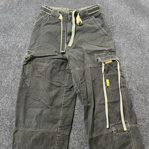 Vintage Y2K Wearfirst Cargo Punk Pants 27x27 Gray Relaxed Fit Adjustable Waist